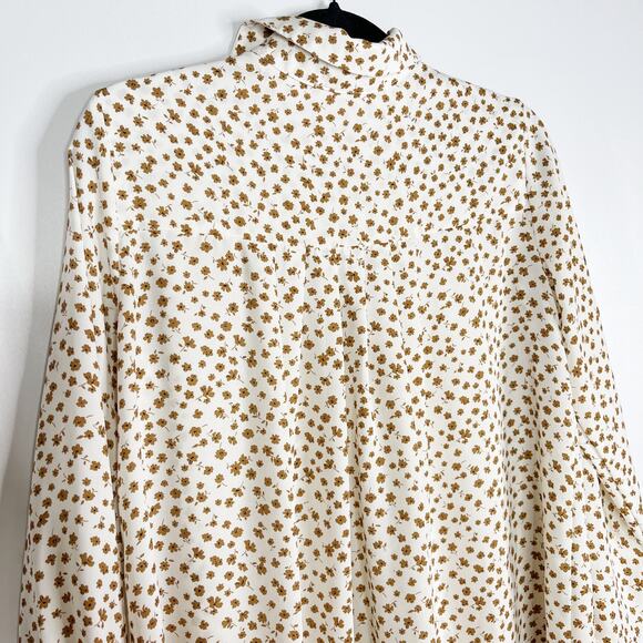 Pleione Medium Cream Orange Ditsy Floral Long Sleeve Blouse V Neck Pleated Back - Picture 9 of 10